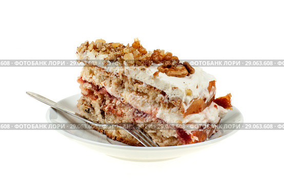 Pie of delicious cake with apple and whipped cream filling. Стоковое фото, фотограф Игорь Бородин / Фотобанк Лори