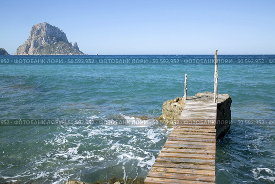 Pier at Hort Cove and Beach with Vedra Island; Ibiza, Spain. Стоковое фото, агентство Ingram Publishing / Фотобанк Лори