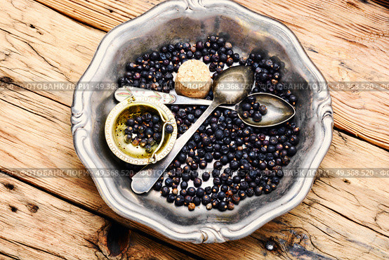 Pile of dry juniper berries. Pile of dry juniper berries prepared for healing teas and extracts. Стоковое фото, агентство Ingram Publishing / Фотобанк Лори