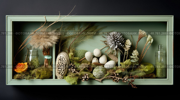 pinecones shadow box ai generated. Стоковое AI-изображение, AI-художник Vectorwin / Фотобанк Лори