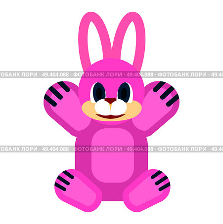Pink friendly rabbit with blue eyes and red nose soft toy for little children isolated vector illustration on white background.. Friendly Rabbit Soft Toy Isolated Illustration. Стоковая иллюстрация, агентство Ingram Publishing / Фотобанк Лори