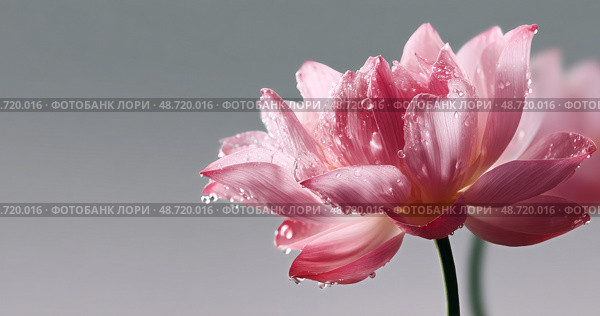 Pink Water Lily Blossoms With Droplets on Petals in a Serene Aquatic Setting. Стоковое AI-изображение, AI-художник Юлия Гапеенко / Фотобанк Лори