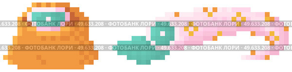 Pixel game element design. Fantasy game with alien with severed tentacle isolated on white background. Pink pixelated organism part. Dead pixel monster, creature with tentacle sticking out of crater. Fantasy game with alien with severed tentacle. Dead pixelated monster, creature without limb. Стоковая иллюстрация, агентство Ingram Publishing / Фотобанк Лори