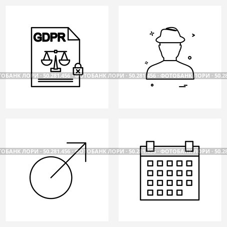 Pixel Perfect Set of 4 Vector Line Icons such as gdpr document, previous, avatar, avatar, calendar Vector Illustration. Стоковая иллюстрация, агентство Ingram Publishing / Фотобанк Лори