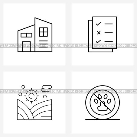 Pixel Perfect Set of 4 Vector Line Icons such as apartment, interdiction, document, land, stop Vector Illustration. Стоковая иллюстрация, агентство Ingram Publishing / Фотобанк Лори