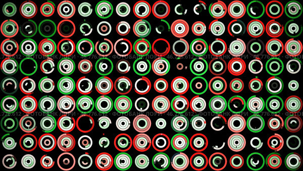 Plenty of small multicolored circles spinning on the black background in different sequence. Стоковая иллюстрация, иллюстратор David Kashakhi / Фотобанк Лори