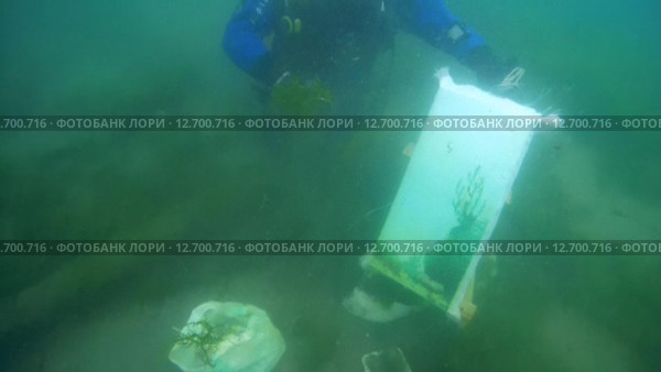Подводный художник Юрий Алексеев пишет картину под водой, озеро Байкал (2014 год). Редакционное видео, видеограф KEN VOSAR / Фотобанк Лори