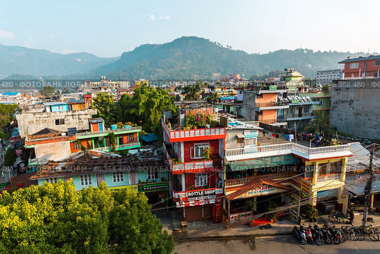 Pokhara, Nepal - November 16, 2018: Top view of the Pokhara streets. Редакционное фото, фотограф VittoriaChe / Фотобанк Лори