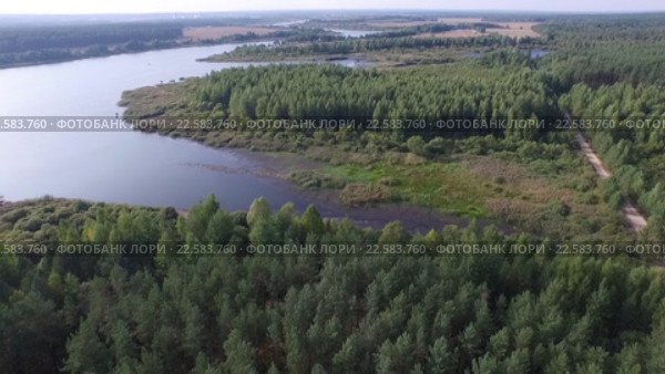Полет над озером и лесом. Стоковое видео, видеограф Бубнов Дмитрий / Фотобанк Лори