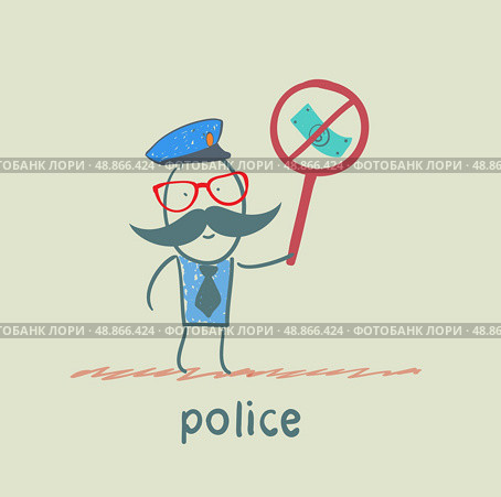 Police holding the sign ban on bribes. Стоковая иллюстрация, агентство Ingram Publishing / Фотобанк Лори