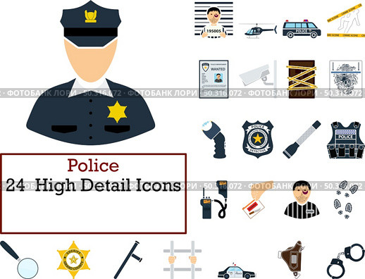 Police Icon Set. Flat Design. Fully editable vector illustration. Text expanded. Стоковая иллюстрация, агентство Ingram Publishing / Фотобанк Лори