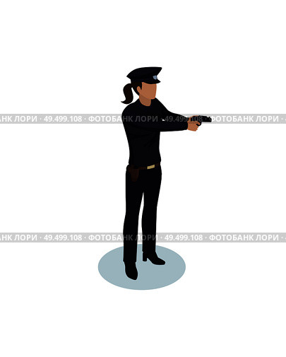 Policewoman with gun color vector illustration isolated, police lady in dark uniform and headdress, woman cop officer at work, armed female with weapon. Policewoman With Gun Color Vector Illustration. Стоковая иллюстрация, агентство Ingram Publishing / Фотобанк Лори