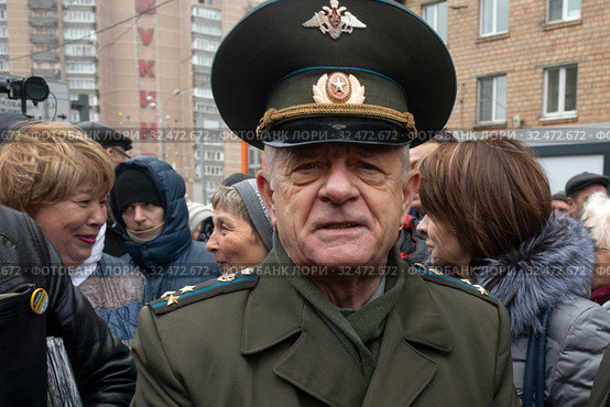 Полковник ГРУ Владимир Квачков принимает участие в "Русском марше" у метро "Щукинская" в городе Москве, Россия (2019 год). Редакционное фото, фотограф Николай Винокуров / Фотобанк Лори