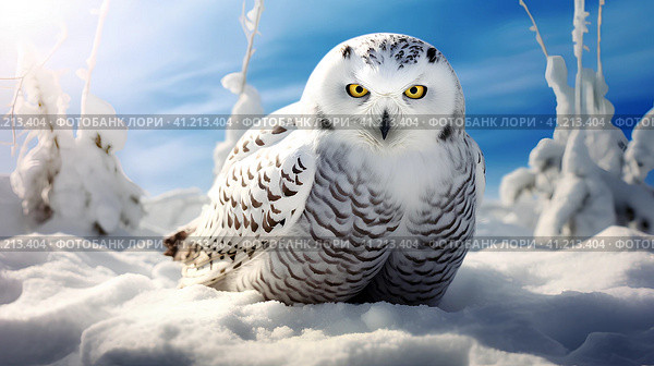 Полярная сова (Snowy owl, Bubo scandiacus, Nyctea scandiaca). Generative AI. Стоковое AI-изображение, AI-художник Щеголева Ольга / Фотобанк Лори