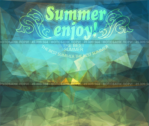Polygonal seaside view sammer poster  with typography elements. Polygonal background illustration. Стоковая иллюстрация, агентство Ingram Publishing / Фотобанк Лори