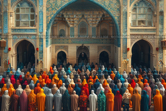 Polyphonic Prayers of Believers for Peace: Spiritual Unity in a Religious Community on the Way to Harmony. Стоковое AI-изображение, AI-художник Юрий Поздников / Фотобанк Лори
