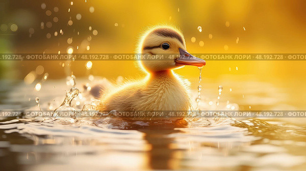 pond duckling yellow ai generated. Стоковое AI-изображение, AI-художник Vectorwin / Фотобанк Лори