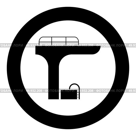 Pool with a diving tower icon black color in circle. Pool with a diving tower icon black color in circle vector illustration isolated. Стоковая иллюстрация, агентство Ingram Publishing / Фотобанк Лори
