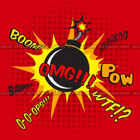 Pop art comic bomb explosion decorative halftone poster template vector illustration. Стоковая иллюстрация, агентство Ingram Publishing / Фотобанк Лори