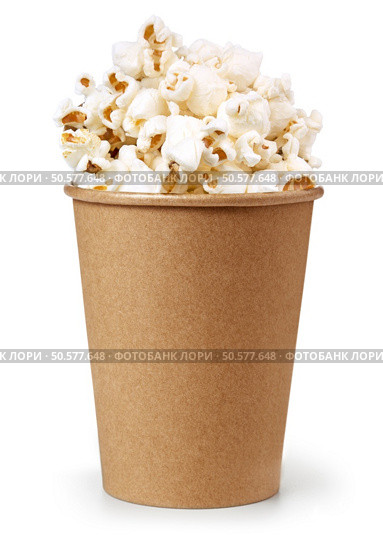 popcorn in a bucket isolated on white background. Стоковое фото, агентство Ingram Publishing / Фотобанк Лори