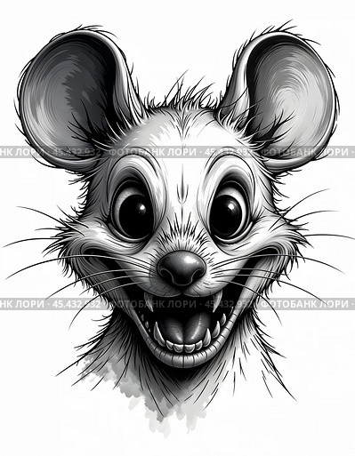 Portrait of a scary mouse. Стоковое AI-изображение, AI-художник RamA / Фотобанк Лори