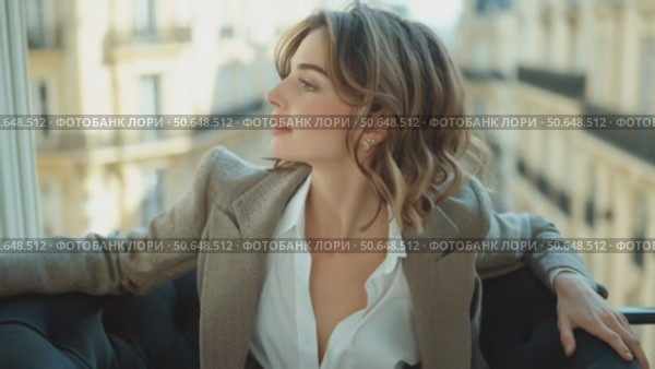 Portrait of a Woman in a Stylish Outfit Relaxing in a Chic Urban Setting. Стоковое AI-видео, аниматор Юлия Гапеенко / Фотобанк Лори