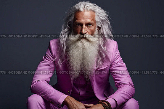 Portrait of an elderly man with a large gray beard and lush hair with a thoughtful look. Close-up. Generated by AI. Стоковое AI-изображение, AI-художник Ярославский Максим / Фотобанк Лори