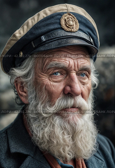 Portrait of an elderly sea ship captain. Generative AI. Стоковое AI-изображение, AI-художник Андрей Аркуша / Фотобанк Лори