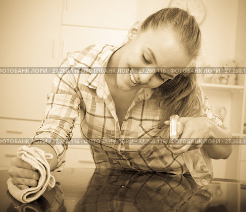 portrait of young woman cleaning. Стоковое фото, фотограф Яков Филимонов / Фотобанк Лори