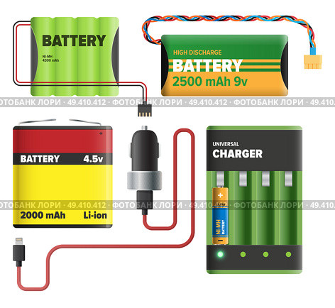 Powerful charging devices with big power capacity isolated on white background. Electric appliances to recharge energy for longer usage vector illustration. Power containers to restore devices.. Powerful Charging Devices Illustrations Collection. Стоковая иллюстрация, агентство Ingram Publishing / Фотобанк Лори