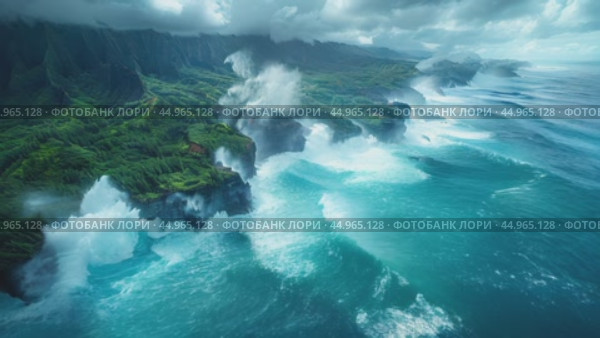 Powerful waves crash against the rock. Salty sea water boils near the stones. close-up of waves in the sea crashing on rocks near the shore. Стоковое AI-видео, аниматор Ирина Михайличенко / Фотобанк Лори