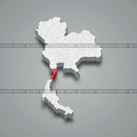 Prachuap Khiri Khan province location Thailand 3d map. Стоковая иллюстрация, иллюстратор Максим Гребешков / Фотобанк Лори