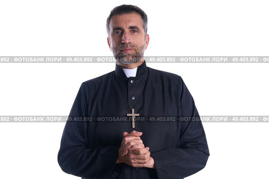 Priest pastor portrait praying hands relaxed. Стоковое фото, агентство Ingram Publishing / Фотобанк Лори