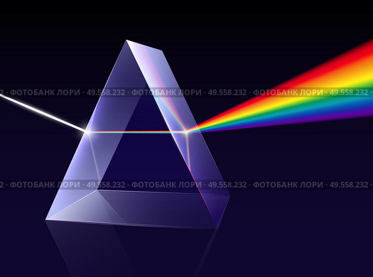 Prism light spectrum realistic composition with rainbow ray of light coming through 3d trangle shaped prism vector illustration. Стоковая иллюстрация, агентство Ingram Publishing / Фотобанк Лори
