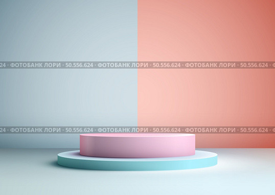 Product display with this 3D pastel podium mockup. Soft pinks and blues blend seamlessly for a minimal, elegant look. Perfect for cosmetics, jewelry, or any luxury brand. Vector illustration. Стоковая иллюстрация, агентство Ingram Publishing / Фотобанк Лори