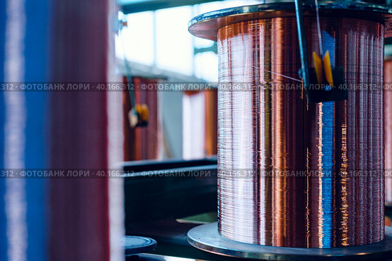 Production of copper wire, cable in reels at factory. Cable factory. Стоковое фото, фотограф Сергей Толмачёв / Фотобанк Лори