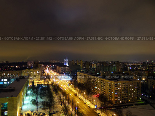 Проспект Науки вечером. Санкт-Петербург (2012 год). Стоковое фото, фотограф Сергей Афанасьев / Фотобанк Лори
