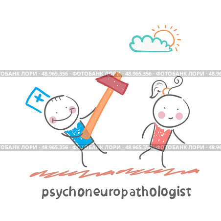 psychoneuropathologist  runs with a hammer for the patient. Стоковая иллюстрация, агентство Ingram Publishing / Фотобанк Лори