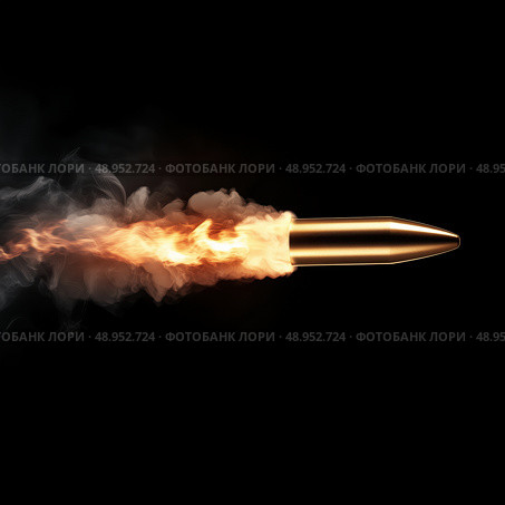 Пуля с огненным шлейфом в полете. Стоковое AI-изображение, AI-художник Александр Жуков / Фотобанк Лори