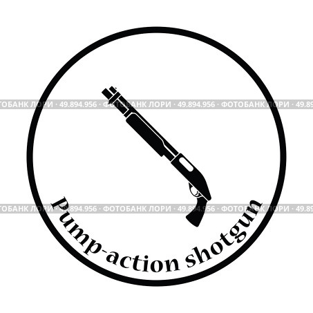 Pump-action shotgun icon. Thin circle design. Vector illustration. Стоковая иллюстрация, агентство Ingram Publishing / Фотобанк Лори