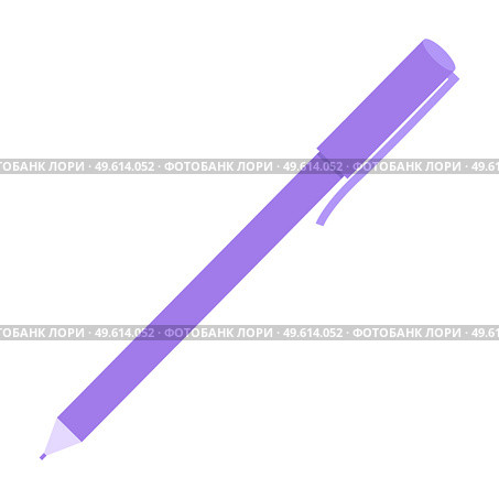 Purple writing instrument with paste inside vector illustration. A pen with a cap and a clue to hang it on paper. An invention for writing on light paper. Ballpoint pan isolated on white background. Purple writing instrument with paste inside. A pen with a cap isolated on white background. Стоковая иллюстрация, агентство Ingram Publishing / Фотобанк Лори