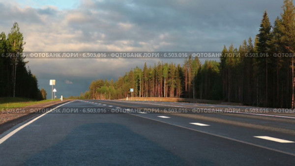 Пустая утренняя автодорога "Кола", Санкт-Петербург - Мурманск. Стоковое видео, видеограф Кекяляйнен Андрей / Фотобанк Лори