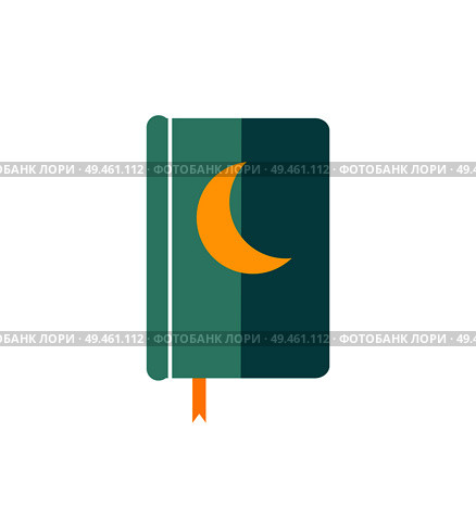 Quran or Koran religious textbook, vector isolated on white. Ramadan Kareem visual sighting of crescent moon symbol of Islam on book cover design. Quran Koran Religious Text Islam Vector Isolated. Стоковая иллюстрация, агентство Ingram Publishing / Фотобанк Лори