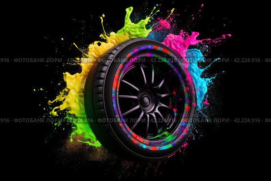 Racing wheel splash. Generate Ai. Стоковое AI-изображение, AI-художник Иван Рябоконь / Фотобанк Лори