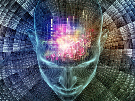 Radiating Mind series. 3D rendering composed of wire-mesh model of human head and fractal pattern as a metaphor on the subject of human mind, artificial intelligence and virtual reality. Стоковое фото, агентство Ingram Publishing / Фотобанк Лори