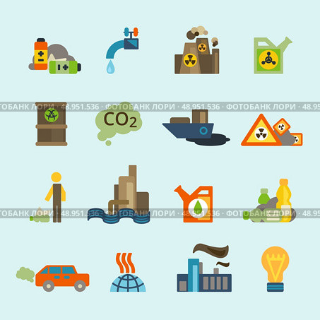 Radioactive nucleus waste and batteries disposal diffuse environment contamination symbols pictograms flat abstract collection isolated vector illustration. Стоковая иллюстрация, агентство Ingram Publishing / Фотобанк Лори