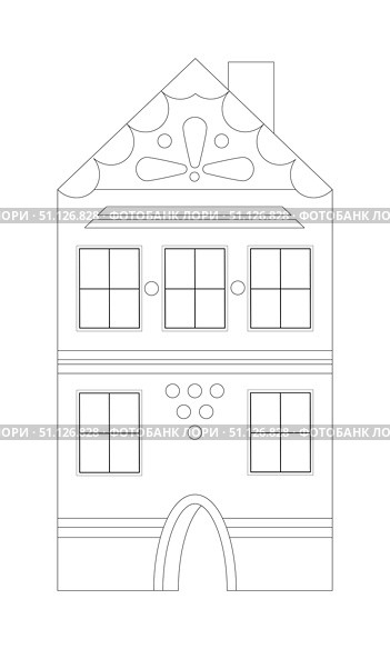 Rasterized copy coloring page medieval house isolated on white background, cutout ready. Стоковая иллюстрация, иллюстратор Елена  Попкова / Фотобанк Лори