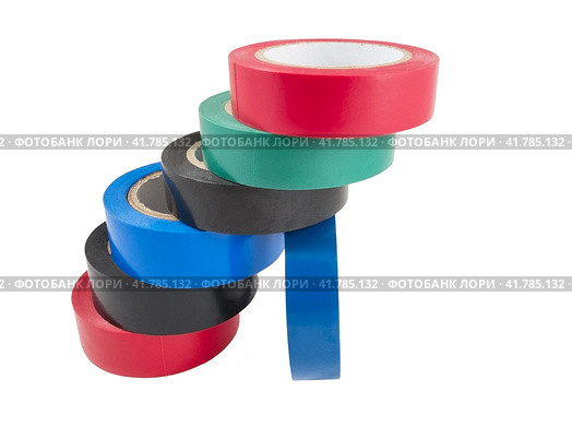 Разноцветная изоляционная лента для изоляции электрических проводов. Insulating tape to insulate of electrical wires. Стоковое фото, фотограф Татьяна Д / Фотобанк Лори