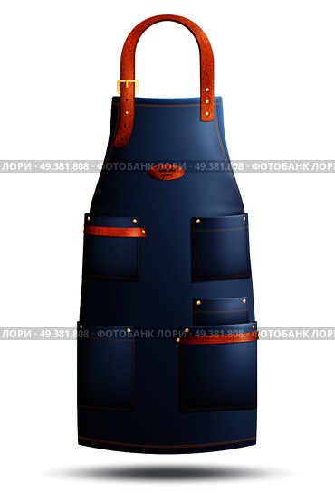 Realistic denim apron with pockets, metal rivets and clasp on loop isolated on white background vector illustration. Realistic Apron Isolated Illustration. Стоковая иллюстрация, агентство Ingram Publishing / Фотобанк Лори