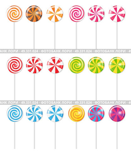 Realistic Sweet Lollipop Candy Background. Vector Illustration EPS10. Realistic Sweet Lollipop Candy Background. Vector Illustration. Стоковая иллюстрация, агентство Ingram Publishing / Фотобанк Лори